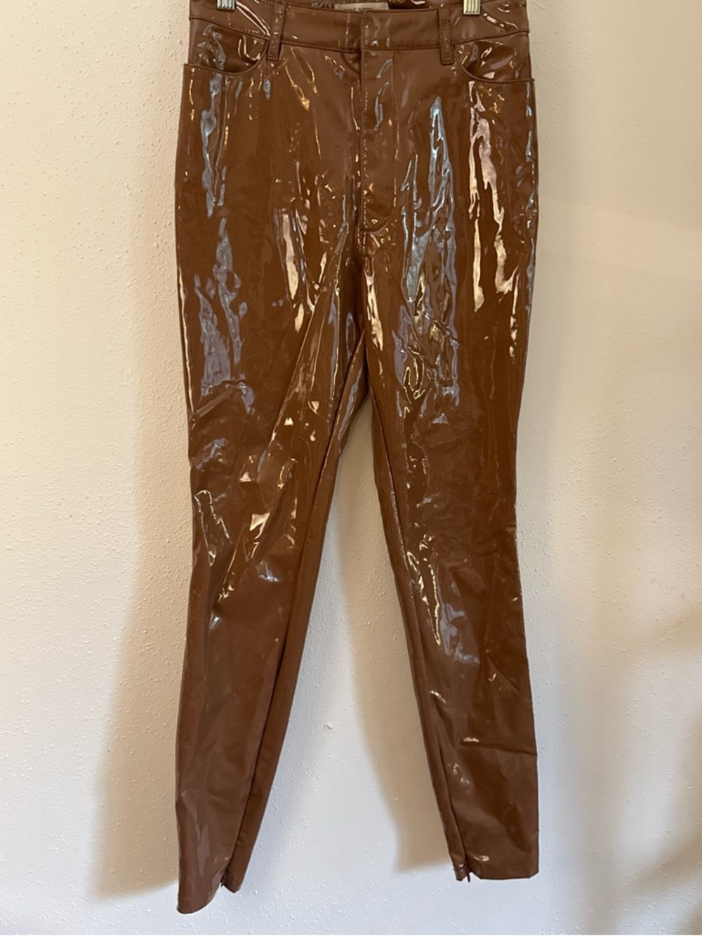 House of CB Brown Patent Straight-Leg Pants